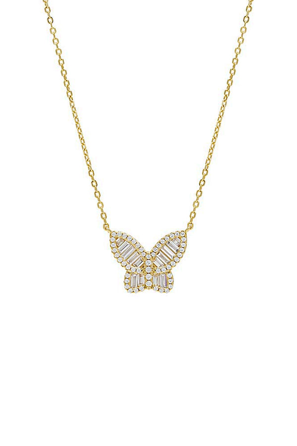 Pave X Baguette Butterfly Necklace