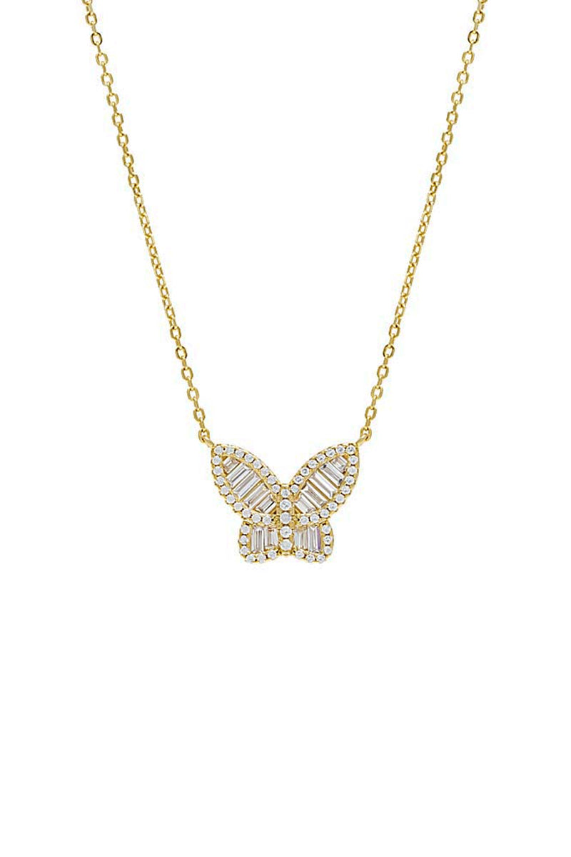 Pave X Baguette Butterfly Necklace