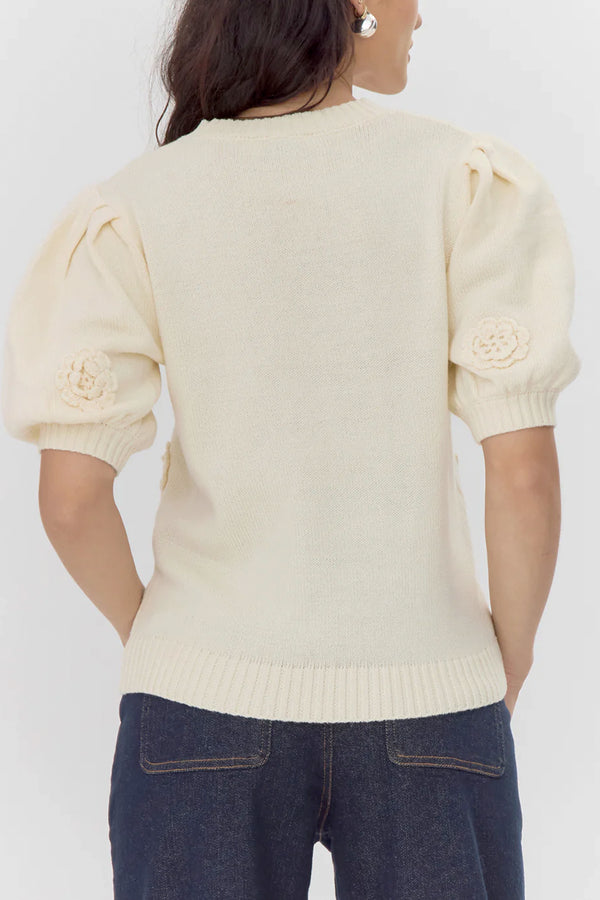 Bria Rosette Puff Sleeve Sweater