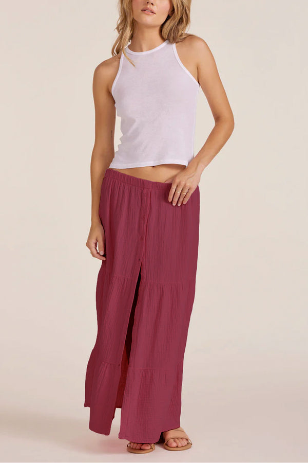 Tiered Button Front Maxi Skirt