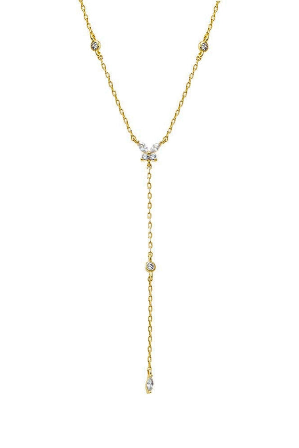 CZ Embedded Drop Lariat Necklace