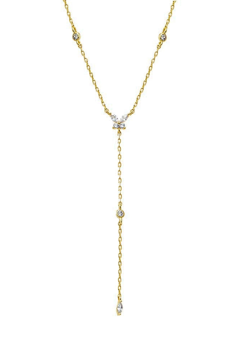 CZ Embedded Drop Lariat Necklace