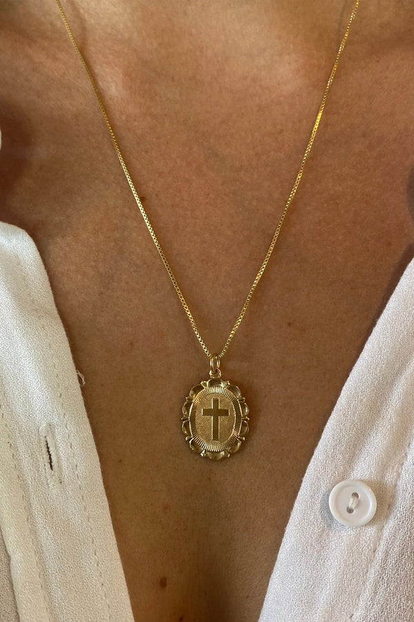 Gold Filled Scalloped Cross Necklace