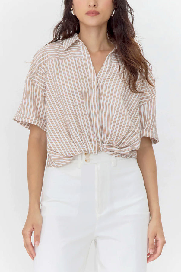 Maria Cropped Twist Front Stripe Shirt