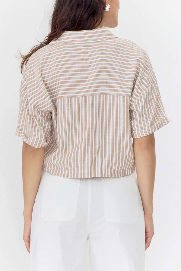 Maria Cropped Twist Front Stripe Shirt