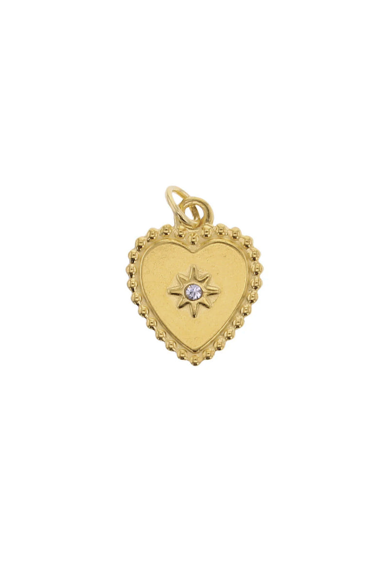 Gold Large Milgrain Heart with CZ Charm