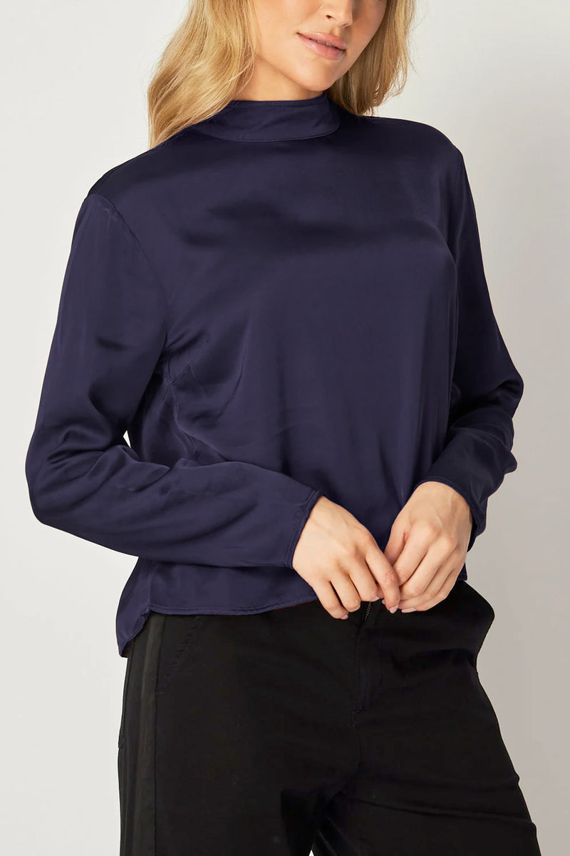 Mock Neck Button Back Top