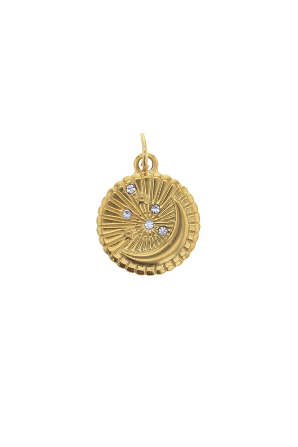 Gold Disc with Moon & CZ Charm