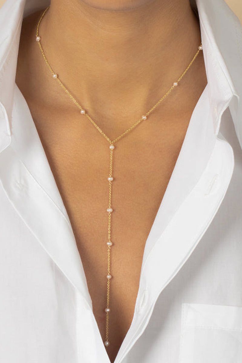 Pearl Embedded Lariat Necklace