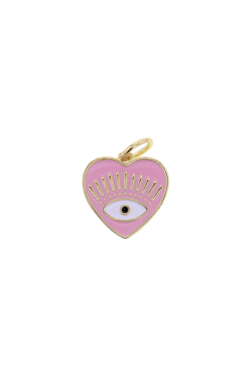 Gold Pink Enamel Evil Eye Charm