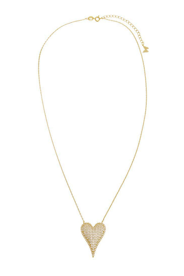 Pave Elongated Puffy Heart Necklace - Large