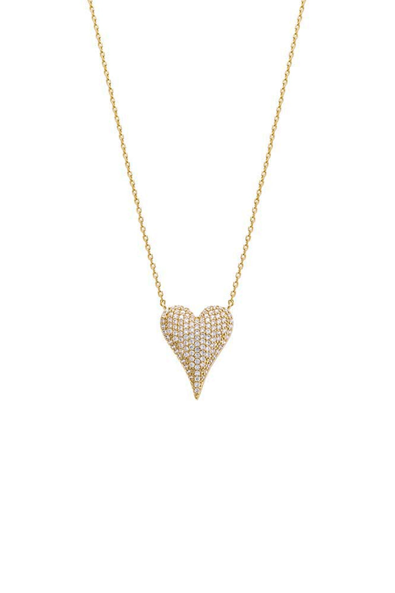 Pave Elongated Puffy Heart Necklace - Small