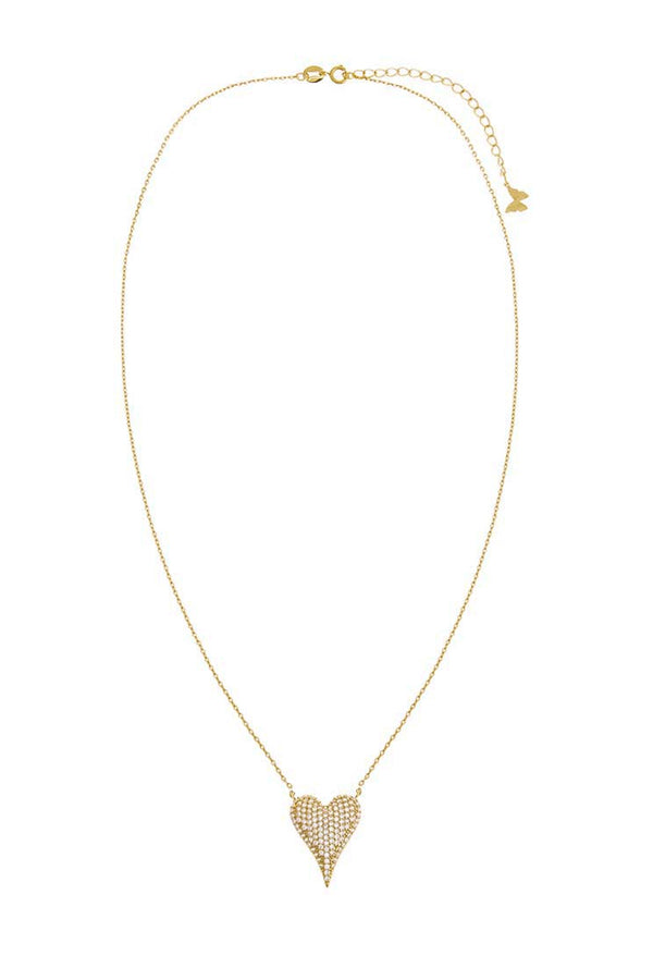 Pave Elongated Puffy Heart Necklace - Small