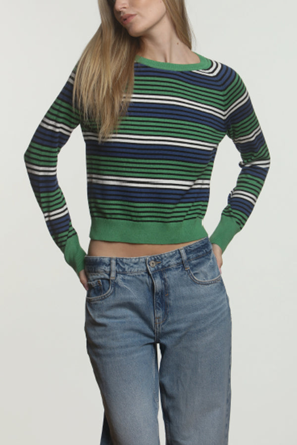 Striped Raglan Crewneck Sweater