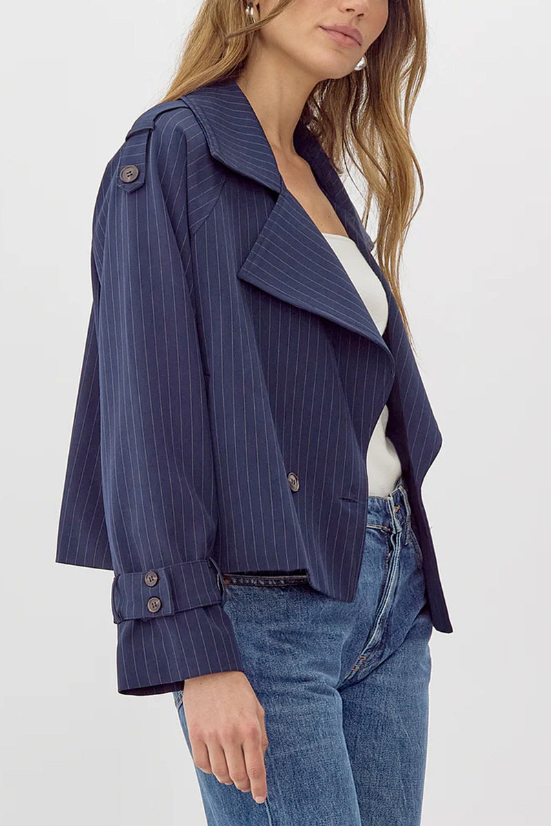 Tessa Pinstripe Cropped Trench Coat