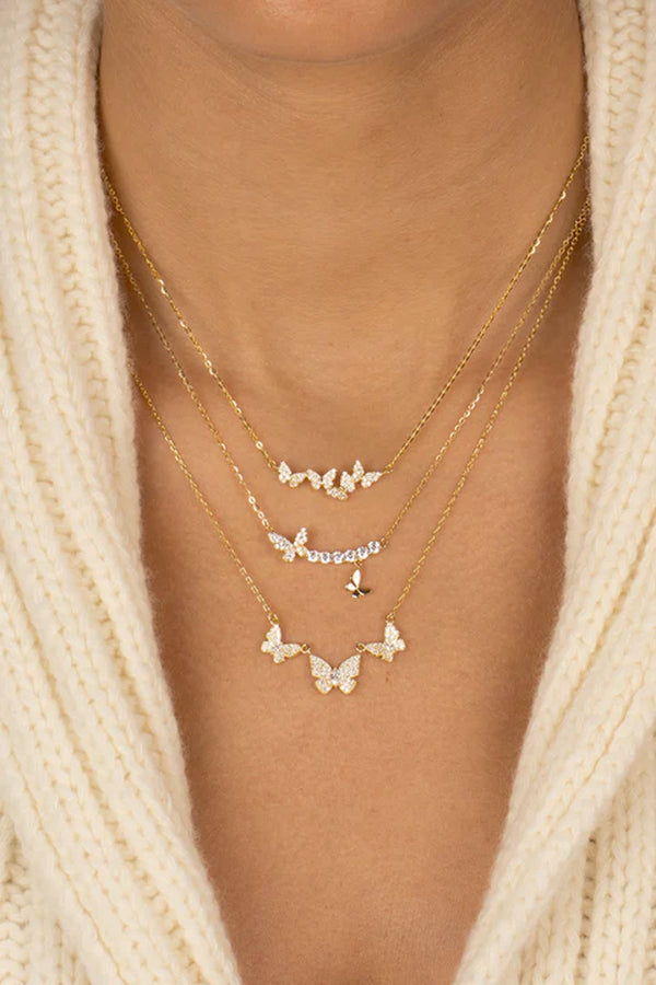 Pave Triple Butterfly Necklace